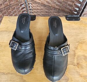 Black Leather Mules